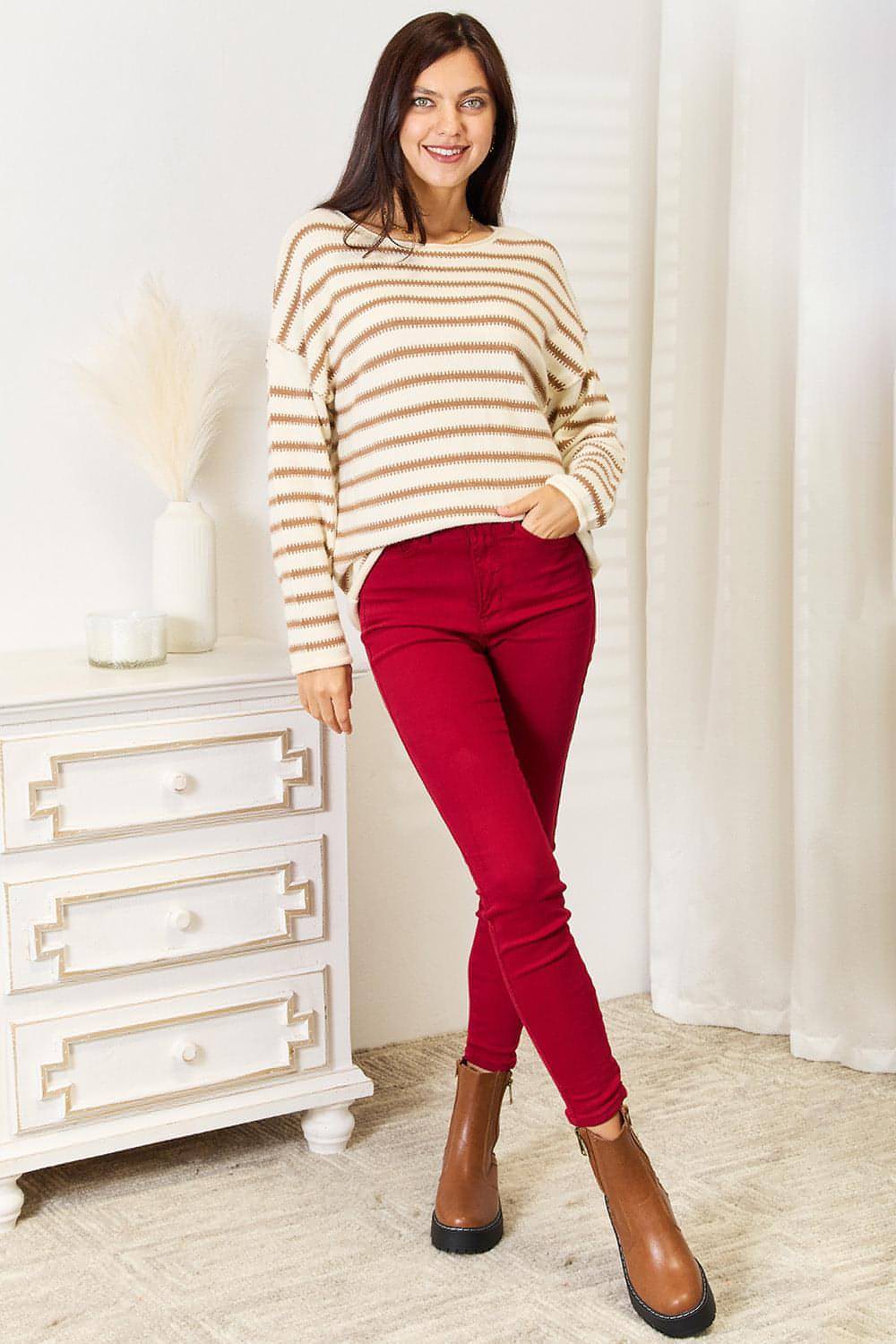 Double Take Striped Boat Neck Sweater Main image
