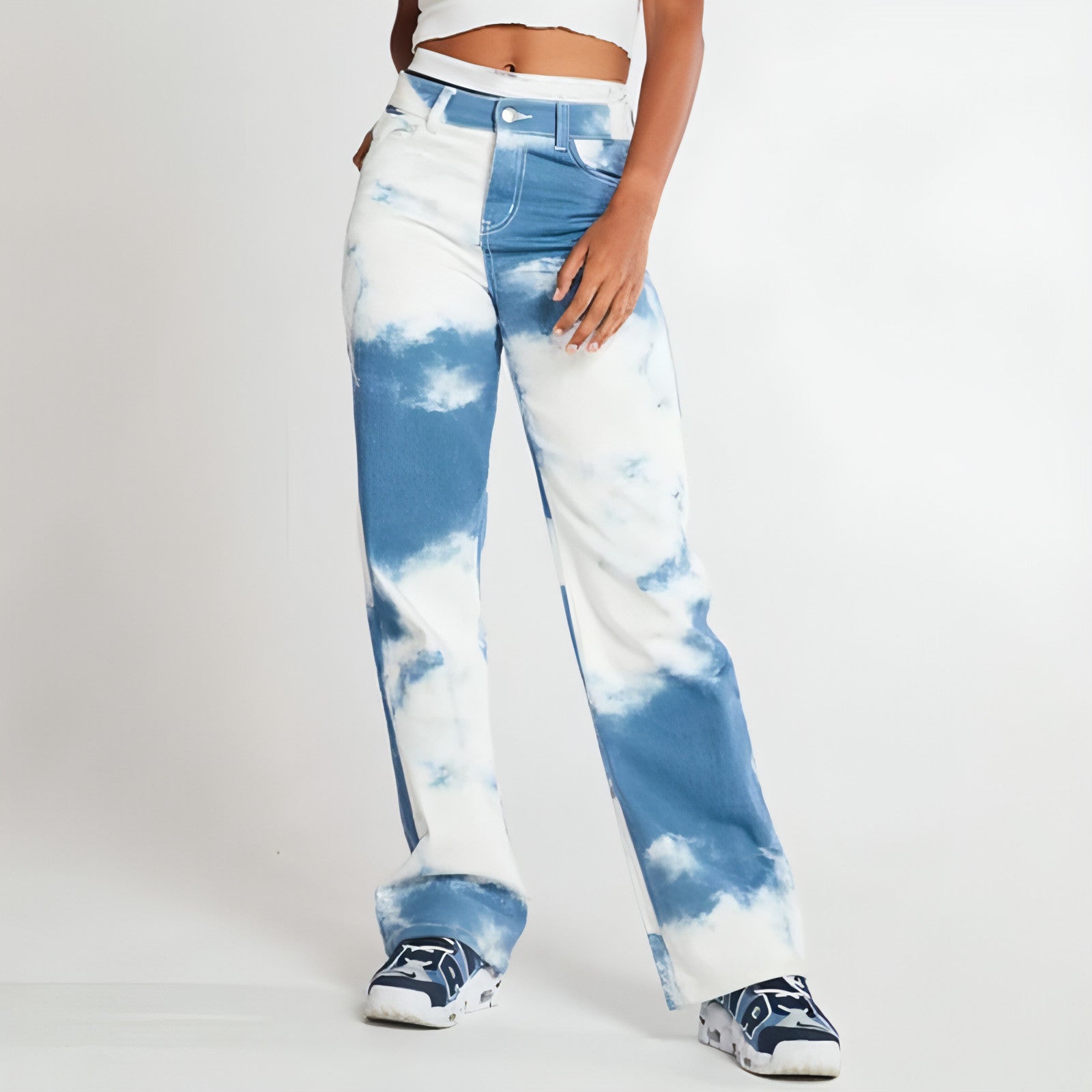 Tie Dye Print Straight Leg Jeans For Women Main image