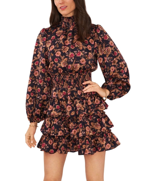 Women's Long Sleeve Smock Neck Ruffle Skirt Dress Secondary image
