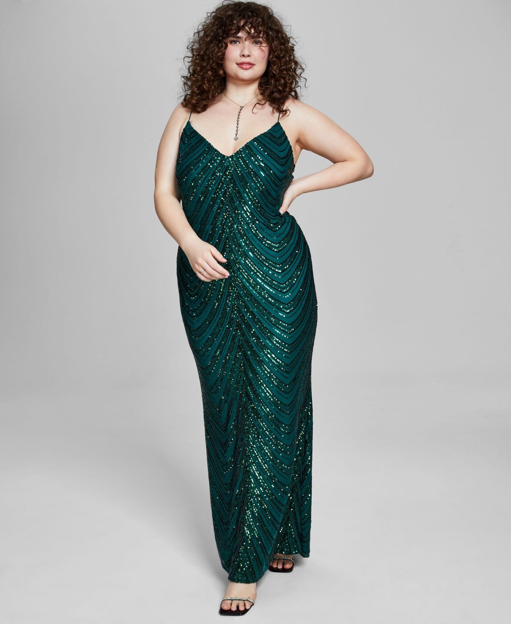 Trendy Plus Size Sequined V-Neck Sleeveless Gown Main image