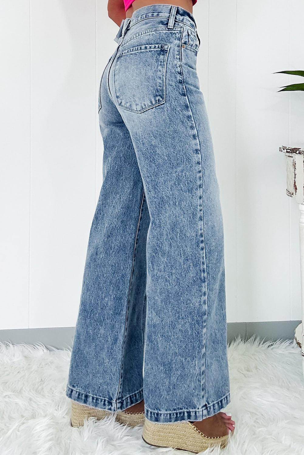 Dusk Blue Central Seamed Wide Leg High Waist Jeans Main image
