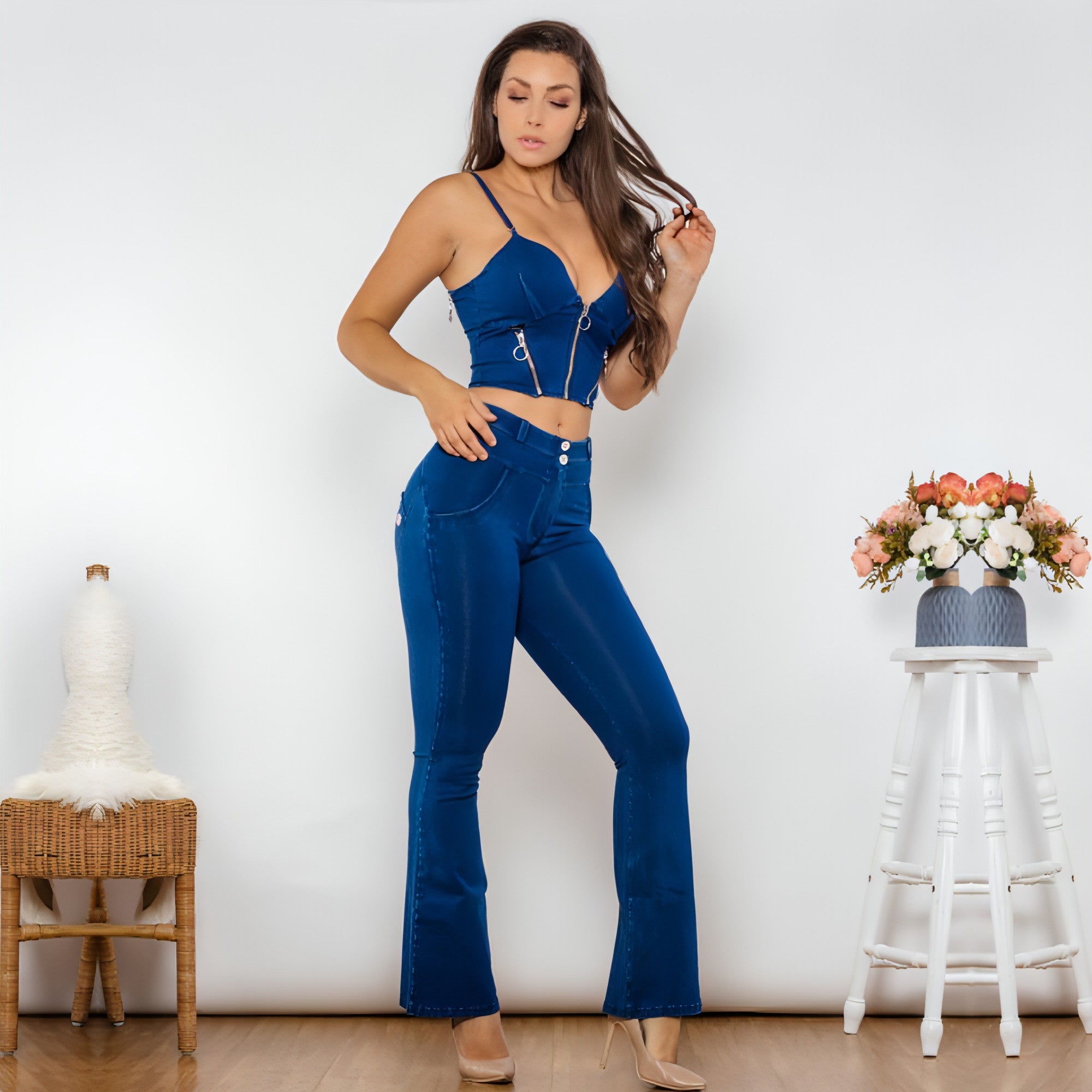 Shascullfites Shaper Set Dark Blue Bodysuit Zipper Push Up Top Middle Main image