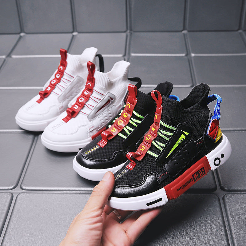 Autumn Children's High-top Flying Woven Sneakers Trendy Child Children And Teens Boys Flat Shoes Secondary image