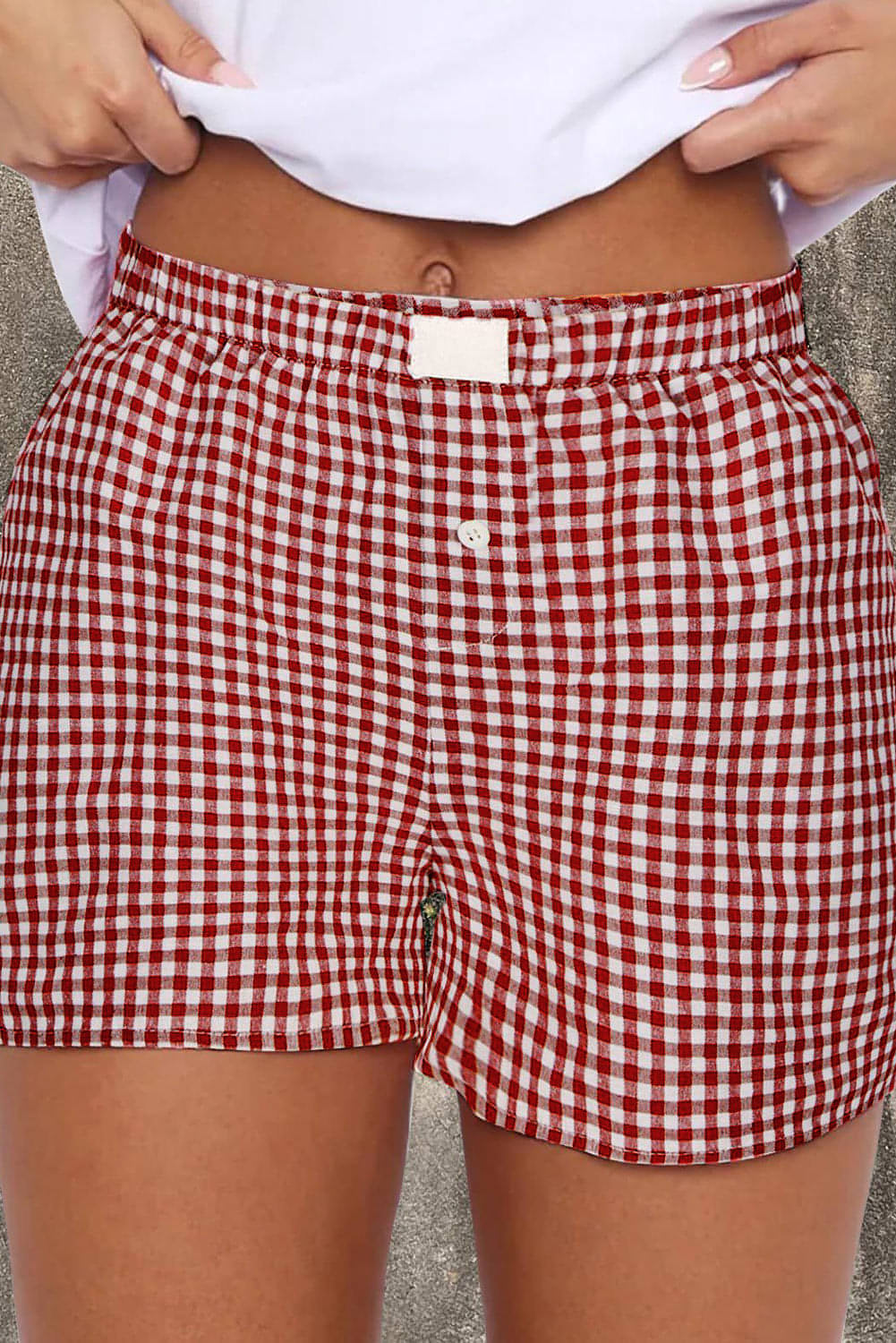 Red Plaid Gingham Printed High Waist Shorts Secondary image