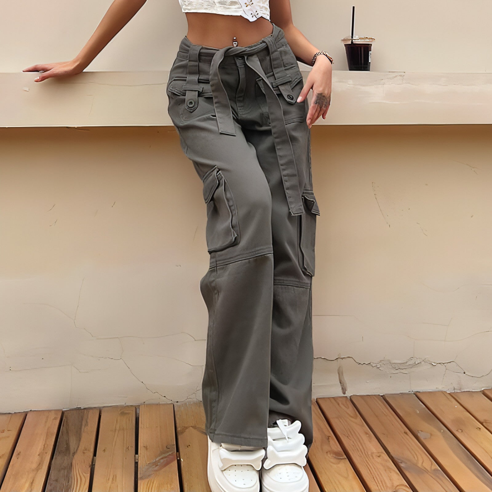 Vintage Multi Pocket Belt Casual Workwear Jeans Women Main image