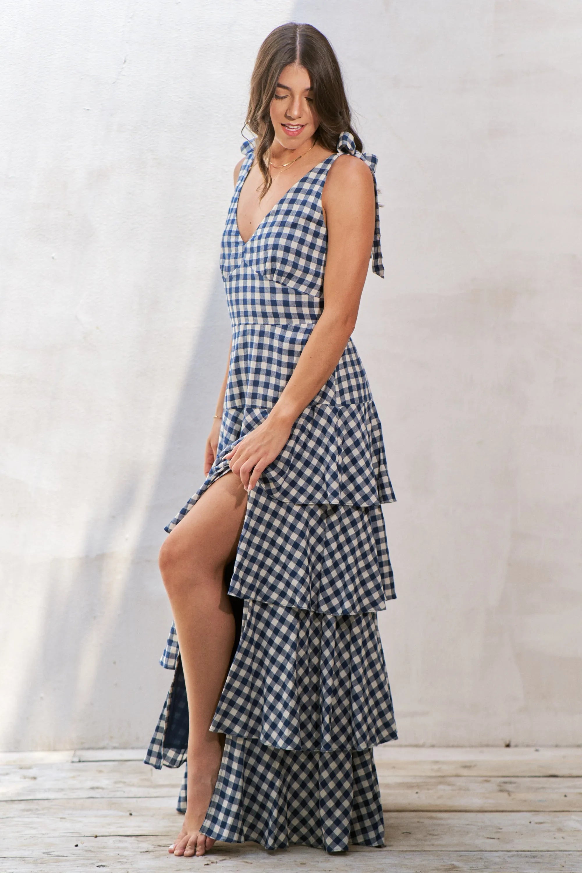 Jade By Jane Gingham Tiered Maxi Dress Main image