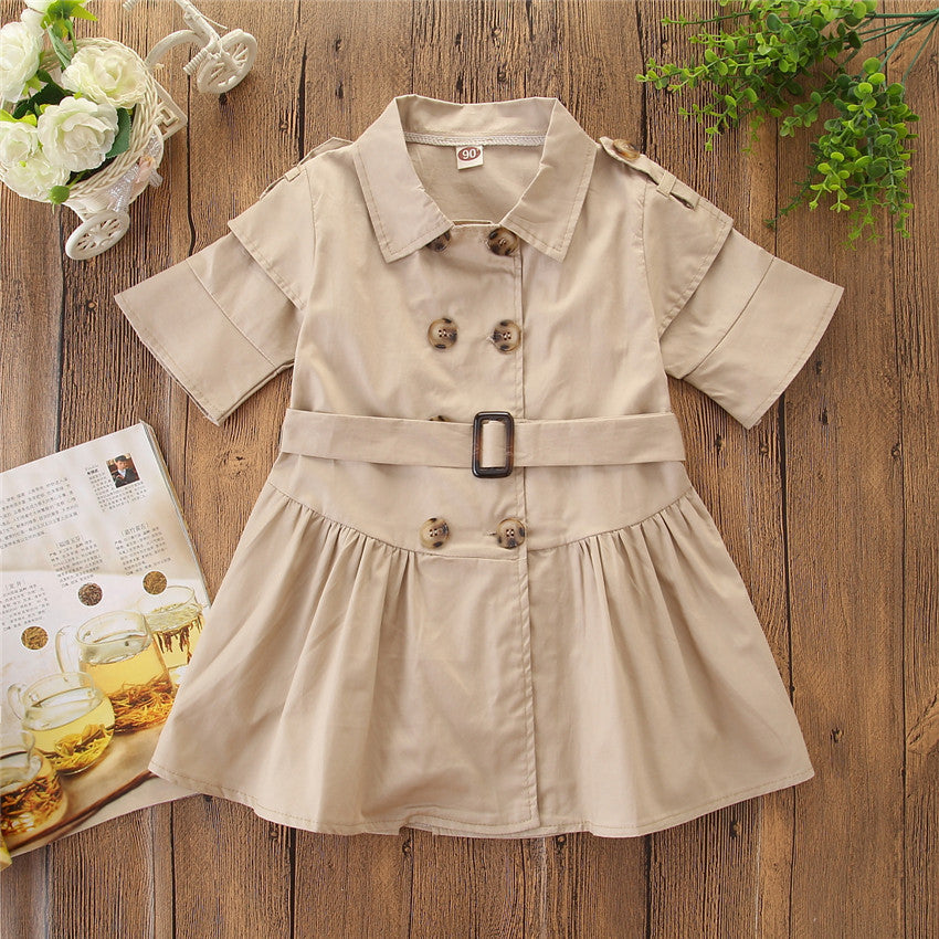 Kids Summer Clothing Beige Korean Style Children Shirt Girls' Dress Medium And Large Children's Dress Children Shirt Secondary image