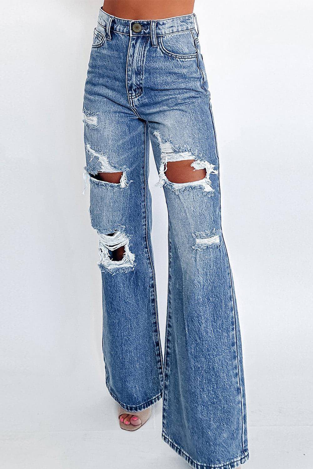 Ashleigh Blue Acid Wash Distressed Wide Leg High Waist Jeans Main image