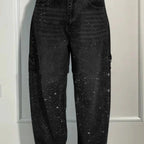 Shiny Straight-Leg Glitter Jeans with Pockets – Wide Leg Pants for