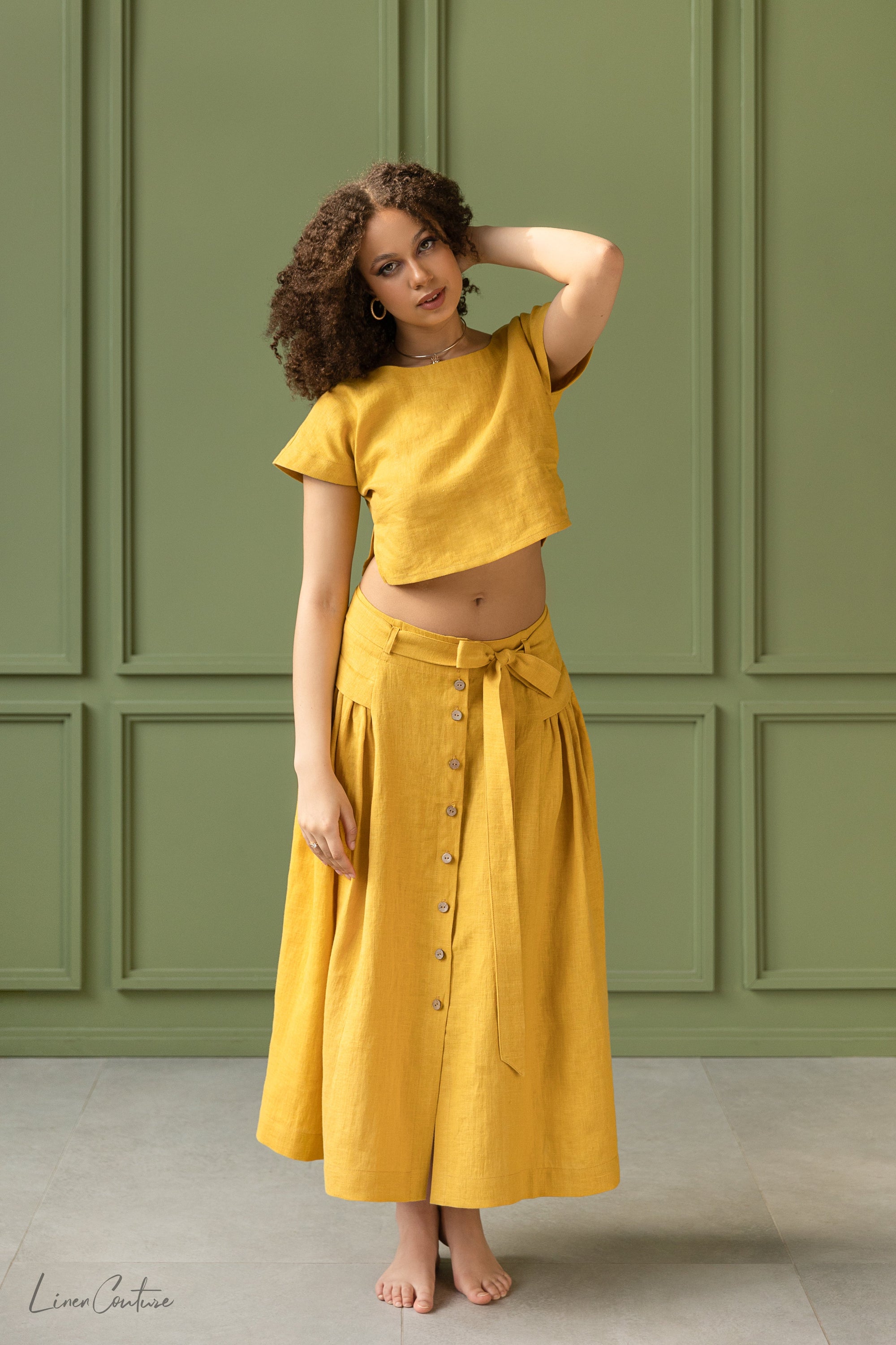 Taormina Set | Linen Crop Top and Flared Midi Skirt Main image