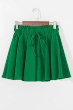 Dark Green Textured Frilled Lace-up High Waist Ruffle Wide Leg Shorts