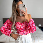 Lady Sexy Off-Shoulder Printed Shirt – Feminine Elegance Meets Casual