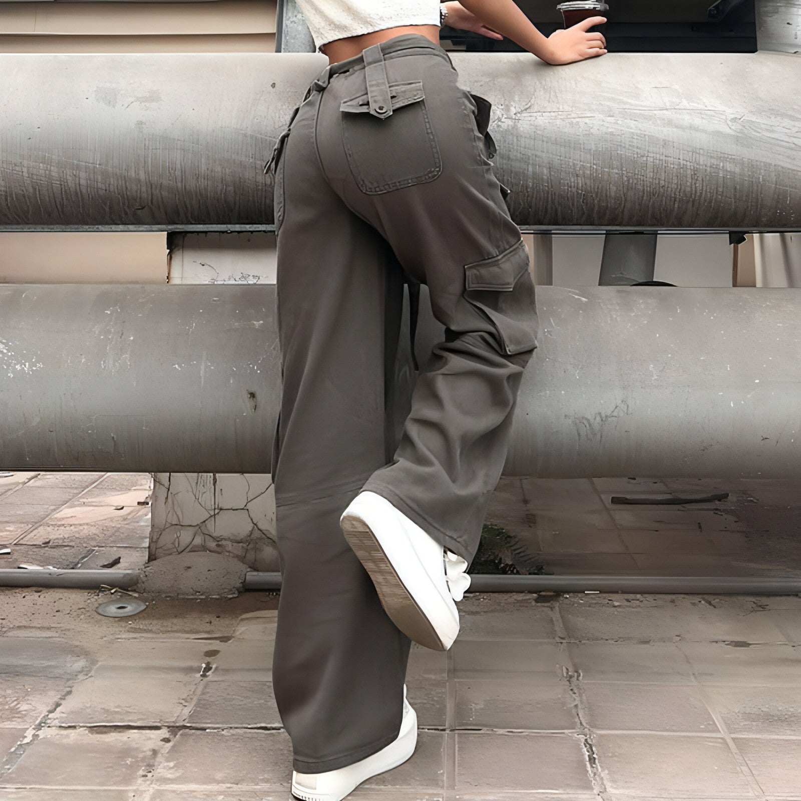 Vintage Multi Pocket Belt Casual Workwear Jeans Women Secondary image