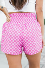 Pink Plaid High Waisted Athletic Shorts..