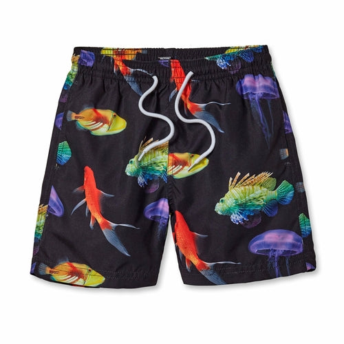 Board Shorts with Neon Fish on Black Secondary image