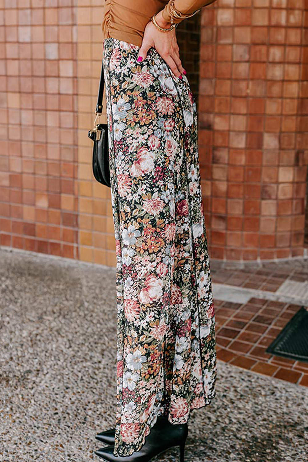 Brown Floral Print High Waist Maxi Skirt Secondary image