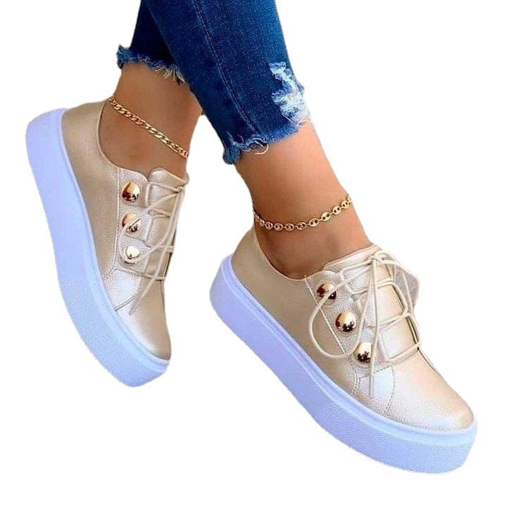 Lace-up Flats Sneakers Women Rivet Casual Shoes Secondary image