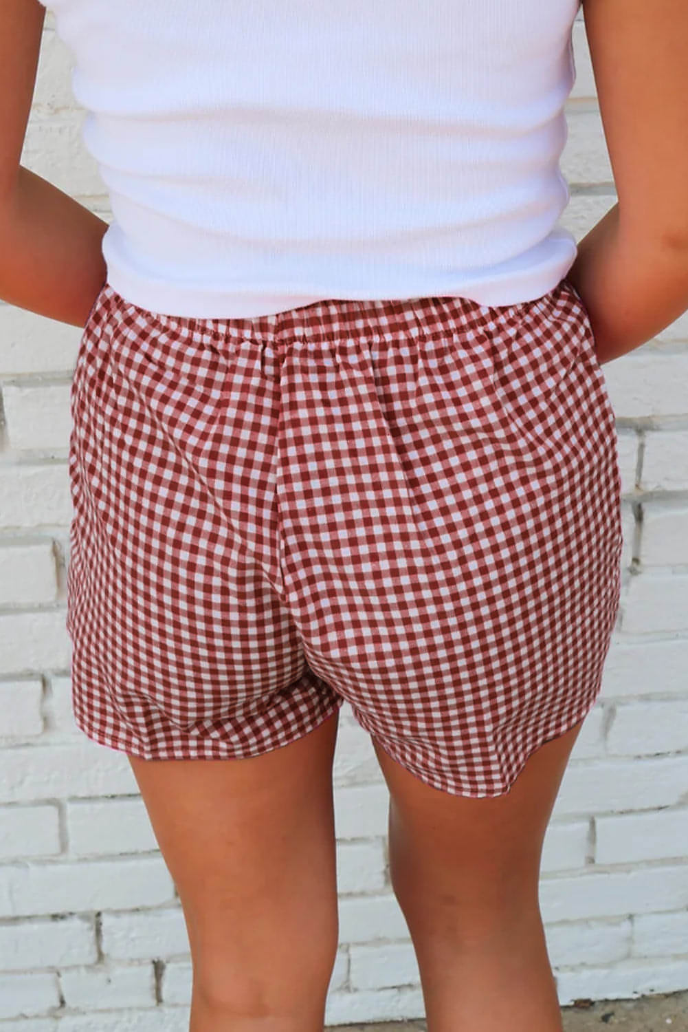Red Plaid Gingham Printed High Waist Shorts Main image