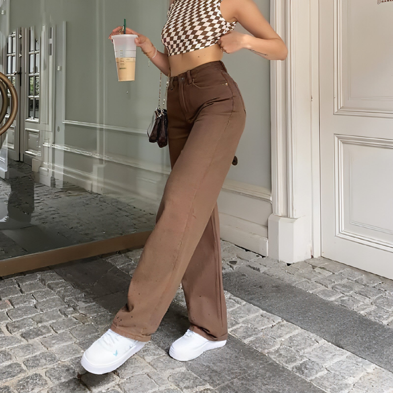 Brown Jeans Retro American Solid Color Looks Thin Main image