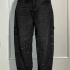 Shiny Straight-Leg Glitter Jeans with Pockets – Wide Leg Pants for