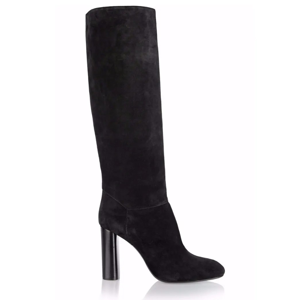Black Suede Chunky Heel Boots – (MYSTOCK) Secondary image