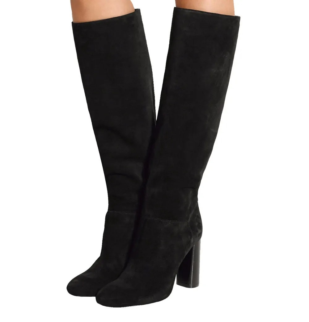 Black Suede Chunky Heel Boots – (MYSTOCK) Main image