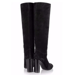 Black Suede Chunky Heel Boots – (MYSTOCK)