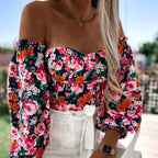 Lady Sexy Off-Shoulder Printed Shirt – Feminine Elegance Meets Casual