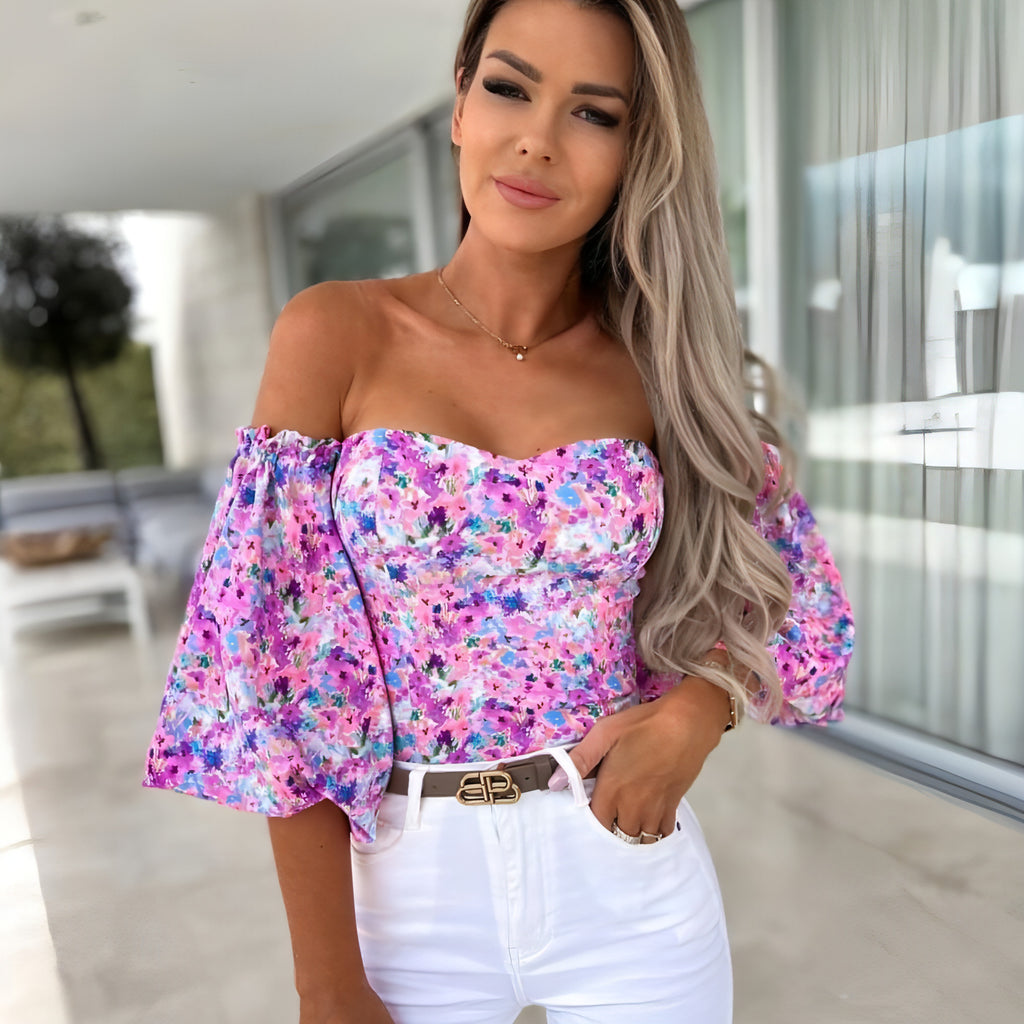 Lady Sexy Off-Shoulder Printed Shirt – Feminine Elegance Meets Casual