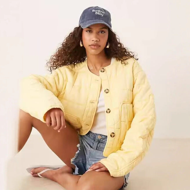 Autumn Women Clothing Yellow Quilted Cotton Plaid Cotton Clothing Cotton Coat Main image