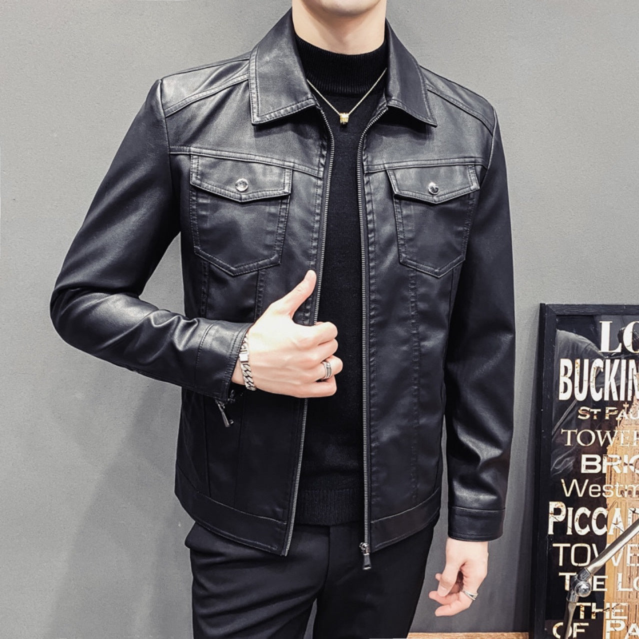Fall Winter Men Quilted Casual Leather Clothing Main image