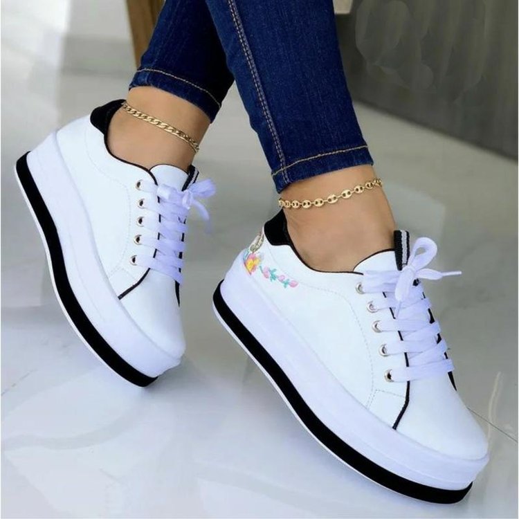 Flowers Embroidery Sneakers For Women Platform Shoes Main image